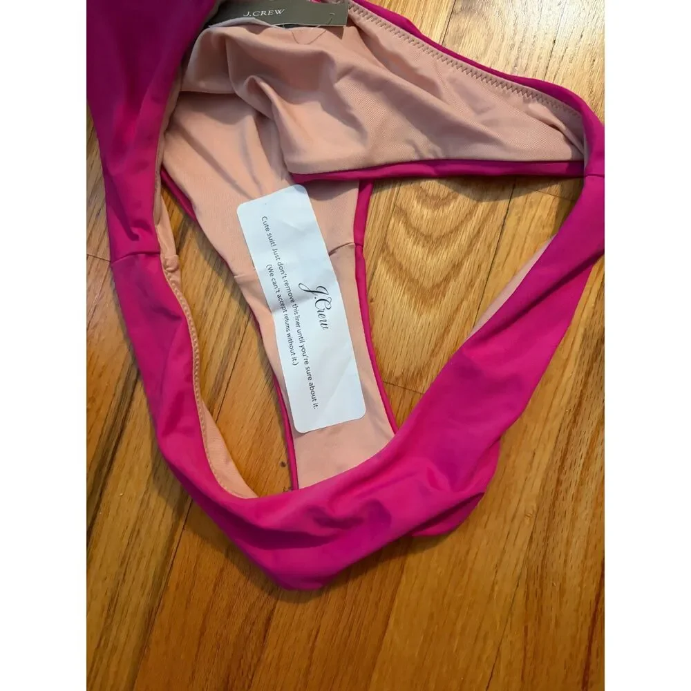 New J.Crew Women's High Leg Curved Waist Bikini Bottom Pink Beach Swimwear Sz M